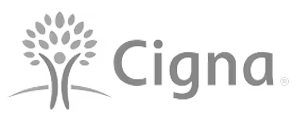 The image shows a logo with the text 'CIGNA' prominently displayed, accompanied by a graphic element resembling a tree with a leaf at its center.