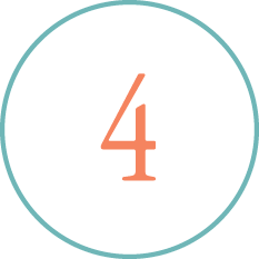 The image shows a circular icon with a white background containing a number  4  inside a red circle, placed within a larger blue circle, with an orange outline.